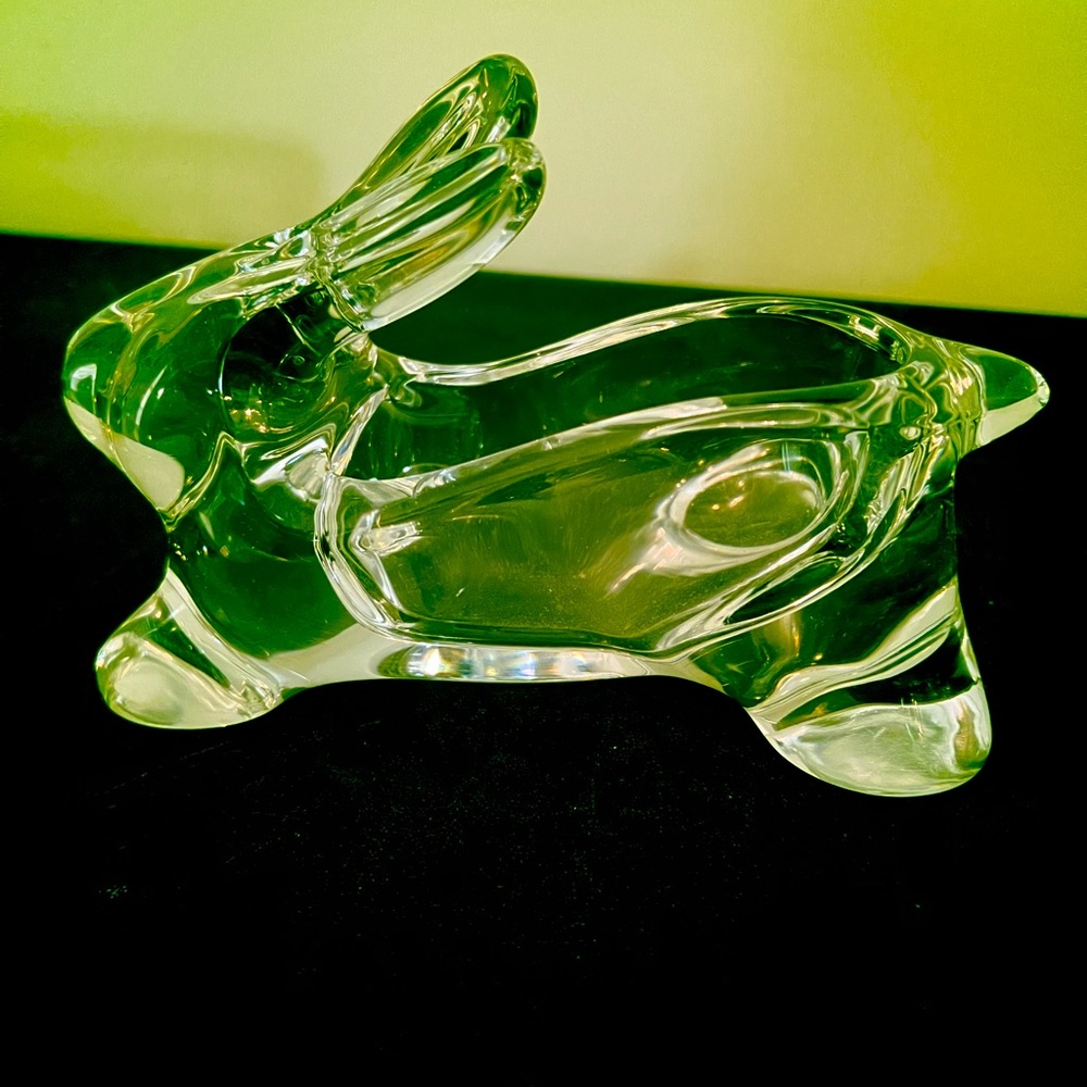 Sasaki Japan Heavy Crystal Open Back Rabbit/Bunny Candy Nut Trinket Dish